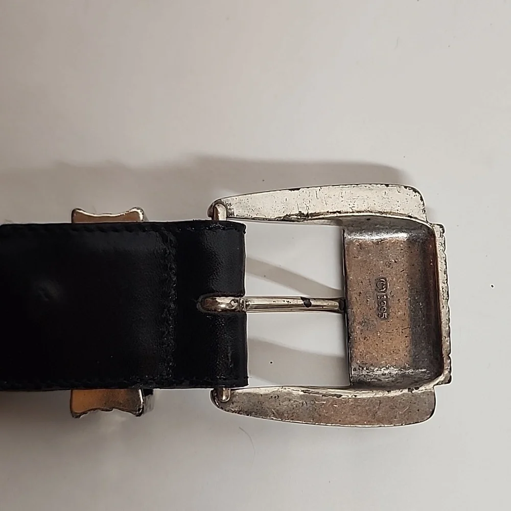 Brighton Museum Collection Black & Silver Unisex Sz L Leather Belt